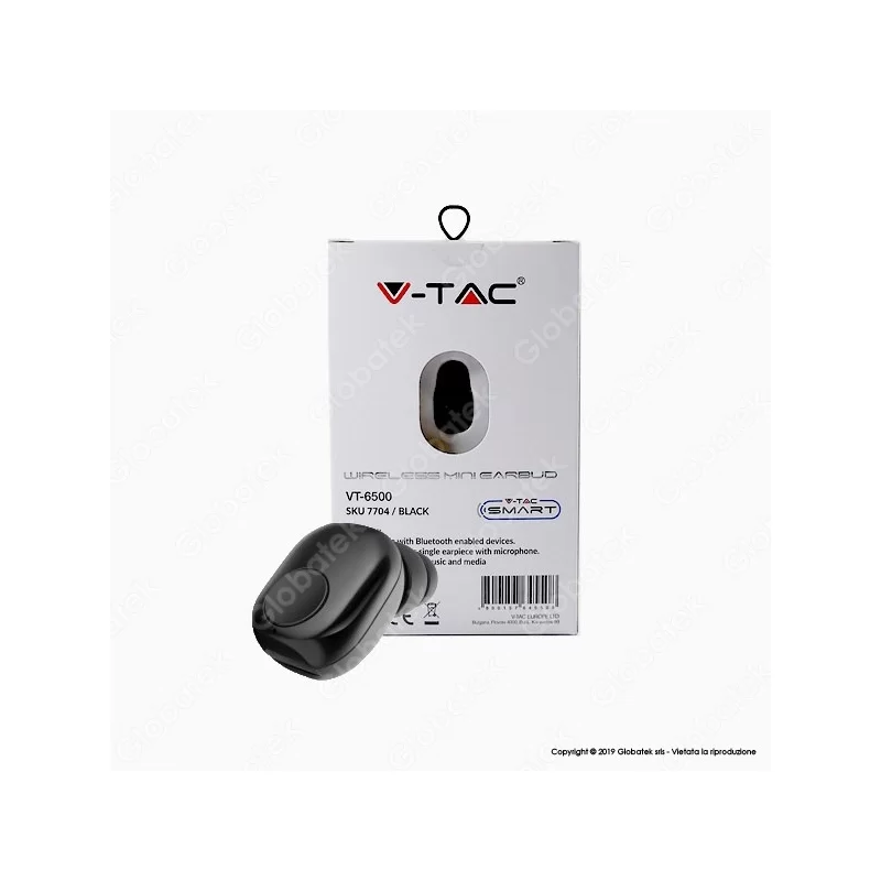 V-TAC VT-6500 AURICOLARE BLUETOOTH MINI EARBUDS COLORE NERO - SKU 7704 