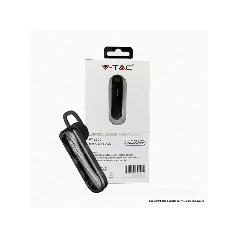V-TAC VT-6700 AURICOLARE BLUETOOTH HEADSET COLORE NERO - SKU 7700 