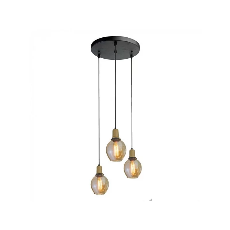 V-TAC VT-7037 LAMPADARIO A SOSPENSIONE IN VETRO AMBRATO CON 3 PORTALAMPADA PER LAMPADINE E27 - SKU 3926 