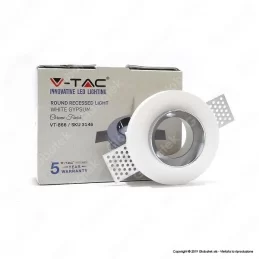 V-TAC VT-866 PORTAFARETTO ROTONDO DA INCASSO IN GESSO FINITURA CROMATA PER LAMPADINE GU10 E GU5.3 - SKU 3146 