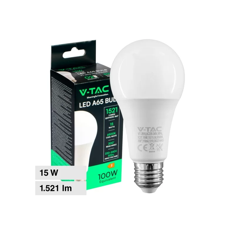V-TAC VT-2015 LAMPADINA LED E27 15W A65 GOCCIA SMD - SKU 214453 / 214454 / 214455 