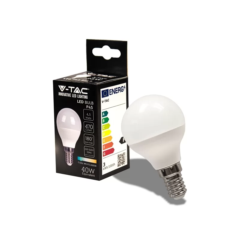 V-TAC VT-1880 LAMPADINA LED E14 4.5W BULB P45 MINIGLOBO SMD - SKU 2142501 / 2142511 / 2142521 