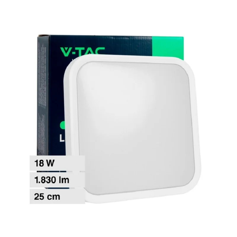 V-TAC VT-8618 PLAFONIERA LED QUADRATA 18W SMD IP44 COLORE BIANCO - SKU 76241 / 76251 / 76261 