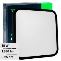V-TAC VT-8618 PLAFONIERA LED QUADRATA 18W SMD IP44 COLORE NERO - SKU 76421 / 76431 / 76441 
