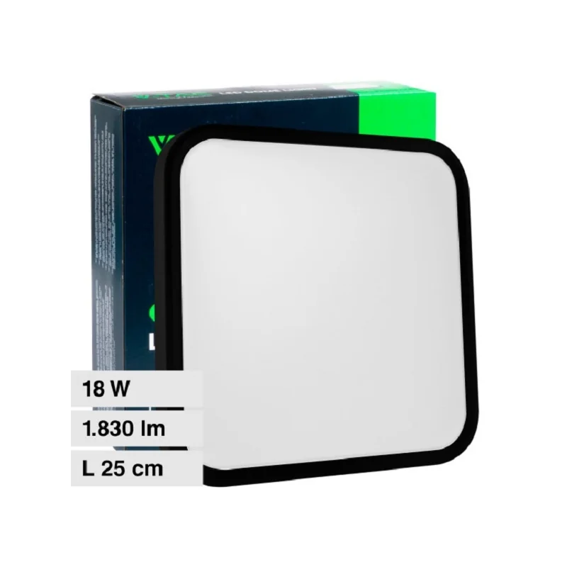 V-TAC VT-8618 PLAFONIERA LED QUADRATA 18W SMD IP44 COLORE NERO - SKU 76421 / 76431 / 76441 