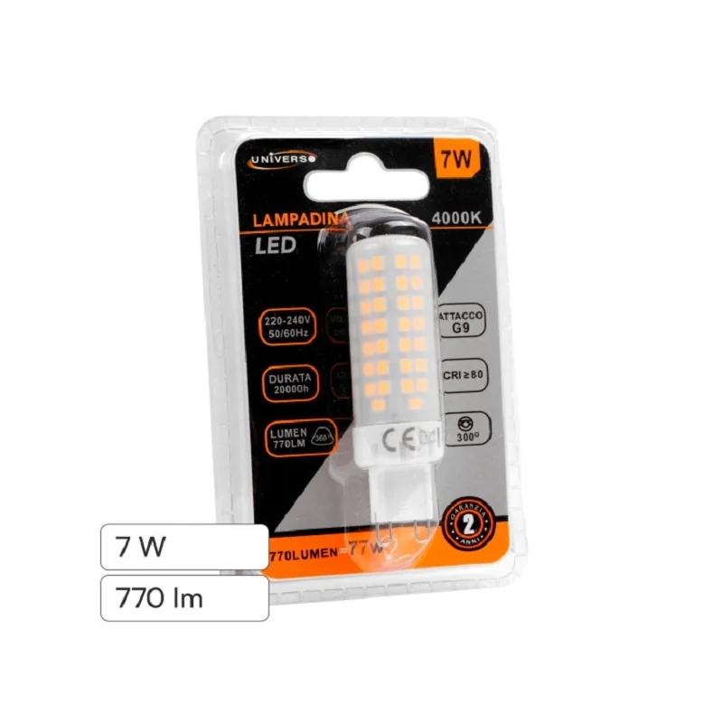 UNIVERSO LAMPADINA LED G9 7W TUBOLARE T19 SMD OPACA - MOD. SPARAC-G9-7W-CE2-N3 / SPARAC-G9-7W-CE2-N4 / SPARAC-G9-7W-CE2-N6 