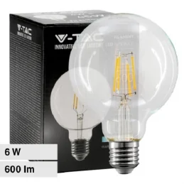 V-TAC VT-1983 LAMPADINA LED E27 6W BULB G125 GLOBO FILAMENT VETRO TRASPARENTE - SKU 214304 
