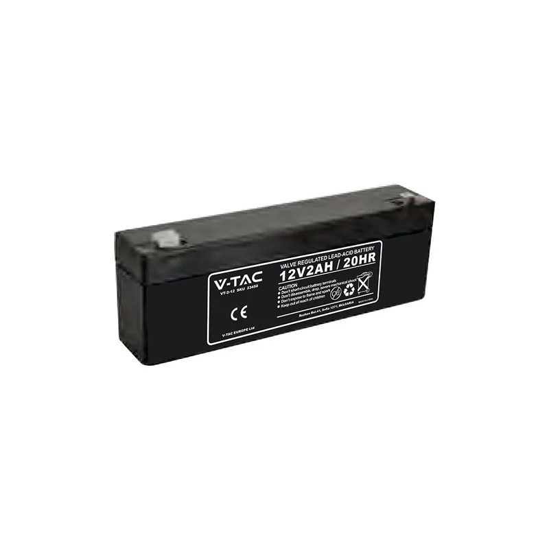V-TAC VT-2-12 BATTERIA PIOMBO ACIDO 12V 2AH CON ATTACCHI T1 - SKU 23450 