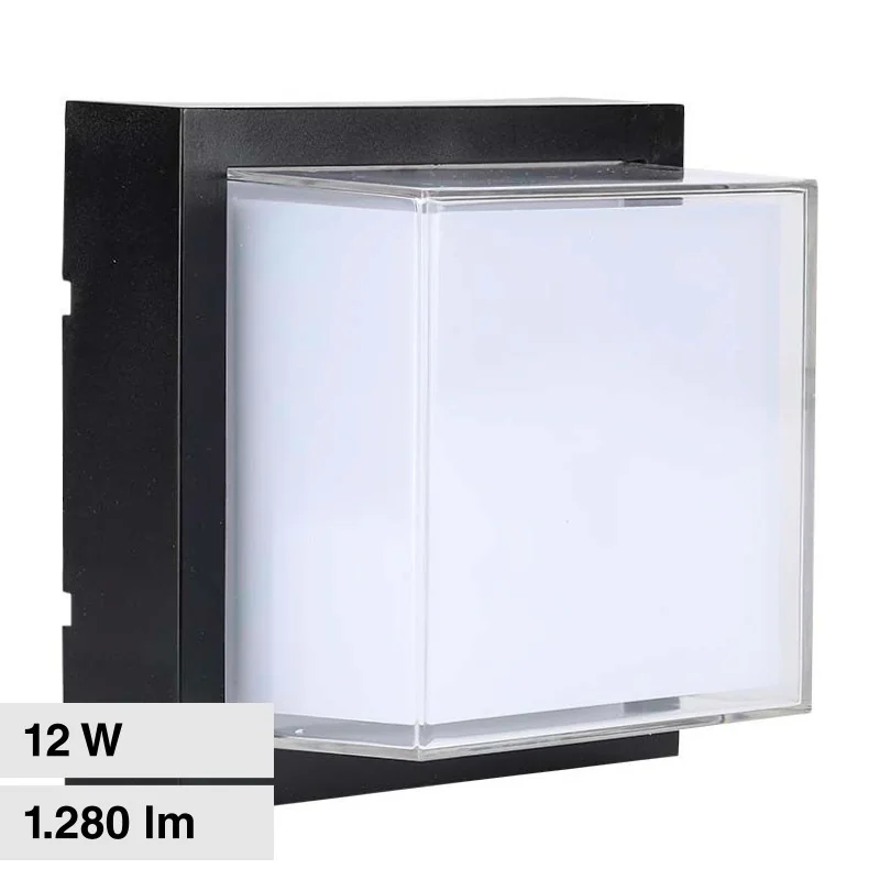 V-TAC VT-828 LAMPADA LED DA MURO 12W WALL LIGHT SMD APPLIQUE IP65 COLORE NERO FORMA QUADRATA - SKU 218543 / 218544 