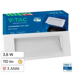 V-TAC VT-511 LAMPADA LED PER USCITA DI EMERGENZA 3,8W SMD CHIP CREE IP40 CON FUNZIONE SE+SA - SKU 899-6 