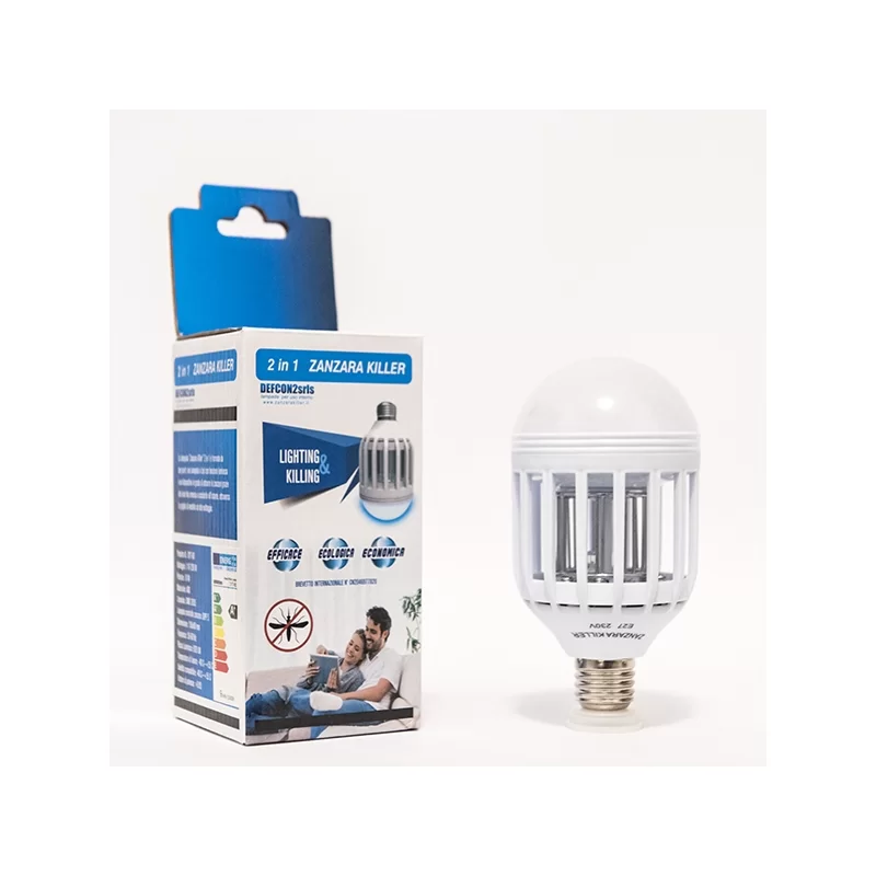 ZANZARA KILLER 2IN1 LAMPADINA LED E27 9W BULB CON LUCE BIANCA + LUCE BLU ATTIRA ED ELIMINA ZANZARE 