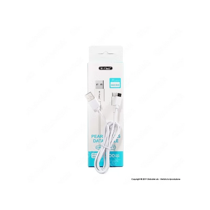 V-TAC VT-5301 PEARL SERIES USB DATA CABLE MICRO USB CAVO COLORE BIANCO 1M - SKU 8480 
