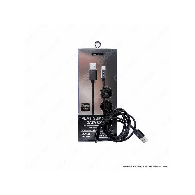 V-TAC VT-5331 PLATINUM SERIES USB DATA CABLE MICRO USB CAVO IN CORDA COLORE NERO 1M - SKU 8488 