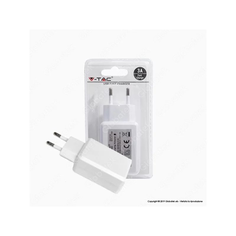 V-TAC VT-1026 CARICABATTERIA USB DA MURO FAST CHARGE COLORE BIANCO - SKU 8793 