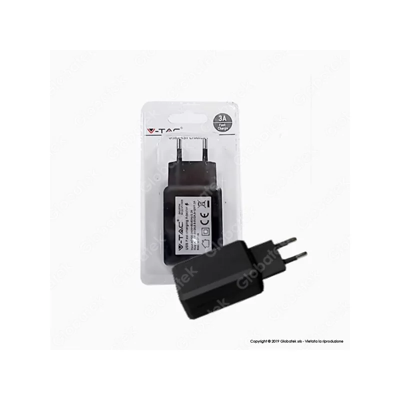 V-TAC VT-1026 CARICABATTERIA USB DA MURO FAST CHARGE COLORE NERO - SKU 8794 